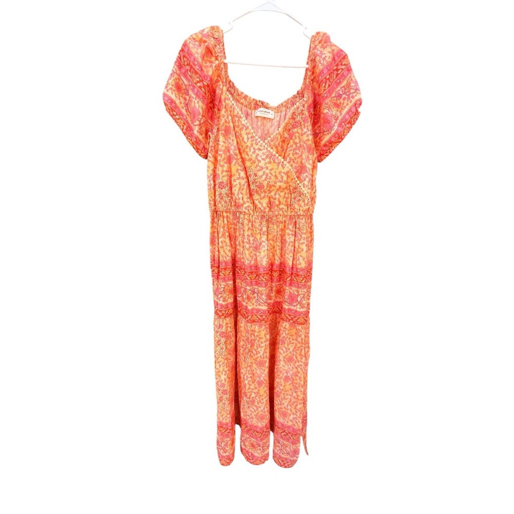 NWT Lucky Brand Orange and Pink Midi Dress 100% Cotton